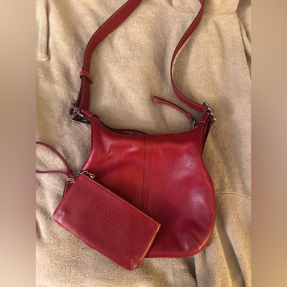 Coach Red Leather Hobo Bag and Wristlet